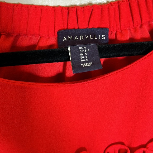 Amaryllis Apparel ruffled blouse Long Bell Sleeves solid Red Size Small - Picture 5 of 15